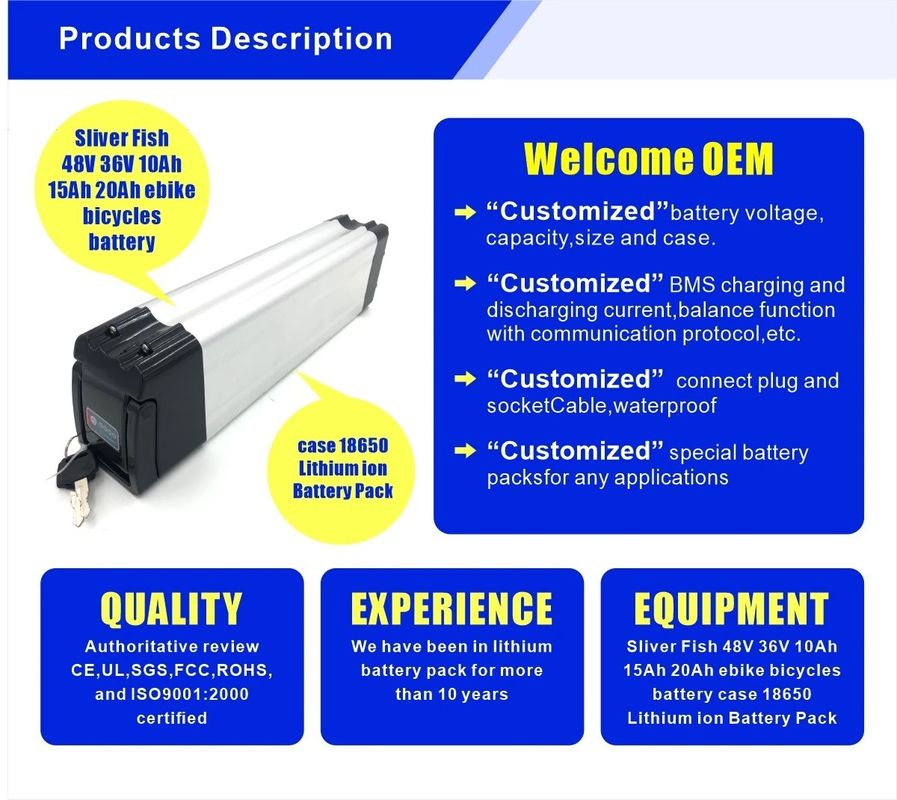 Enook Fabrikası Sliver Fish 36v 10ah 250w Elektrikli Bisiklet Bataryası / Lityum Lon Batarya Paketi / Ebiket Bataryası