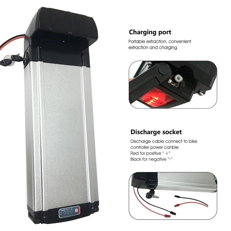 Elektrikli Bisiklet Lityum İyon Pil Paketi 48V 36V Arka Rak Gümüş Alüminyum Alaşım Kabuk