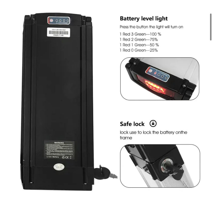 Elektrikli Bisiklet Lityum İyon Pil Paketi 48V 36V Arka Rak Gümüş Alüminyum Alaşım Kabuk